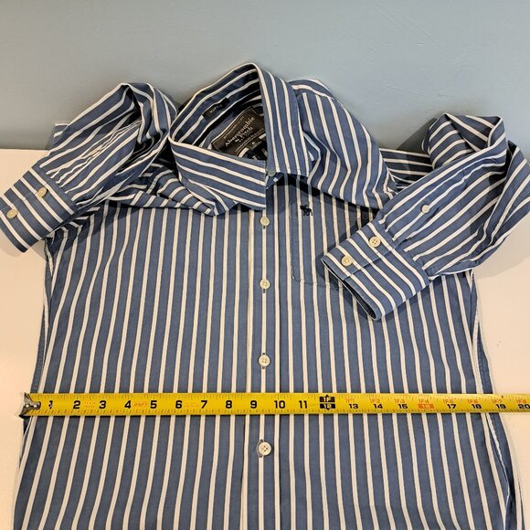 Abercrombie & Fitch Men's Small Muscle Fit Long Sleeve Button Down Striped Shirt - Picture 11 of 14